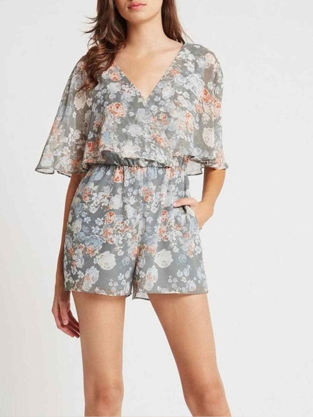 BCBGeneration Floral Capulet Romper  Large